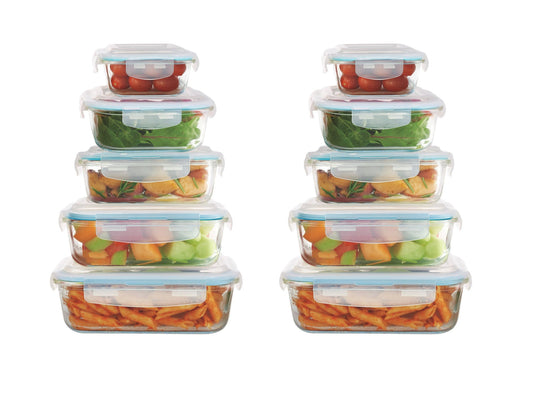 10-Piece Glass Food Storage Containers with Airtight Locking Lids (10 Containers + 10 Lids)