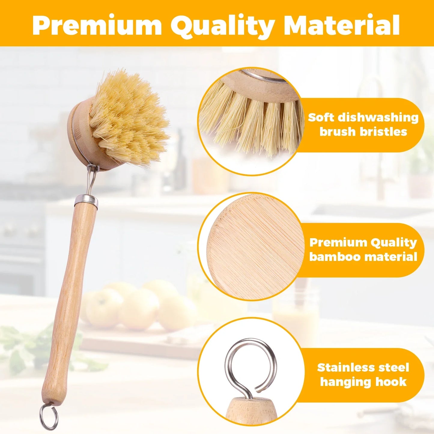 4/5Pcs Bamboo Dish Brush Set Pot Cleaning Brush Long Handle Kitchen Dishes Scrubber Strong Decontamination Rust Removal Utensils